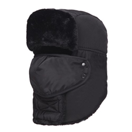 AJUSEN Unisex Winter-Trooper-Hut-Jagd-Hut Ushanka Ohr-Klappe-Kinn-Bügel und Windproof Mask (Schwarz) -