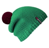 Bommelmütze Beanie No.1 in der Farbe smaragd grün mit 2 auswechselbaren Bommeln in bordeaux + lila -