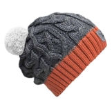 Bommelmütze Beanie No.3 Grau-Orange mit Zopfmuster und 2 auswechselbaren Bommeln in Weiß + Mint -