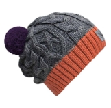 Bommelmütze Beanie No.3 Grau-Orange mit Zopfmuster und 2 auswechselbaren Bommeln in Lila + Altrosa -