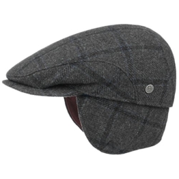 Check Flatcap mit Ohrenklappen Schirmmütze Schiebermütze Wollcap Cap Mütze Kappe bugatti Schiebermütze Schirmmütze (59 cm - anthrazit) -