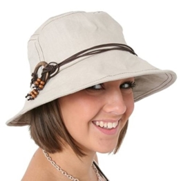 Damen Sommerhut Beige verstellbare Krempe mit Perlen -