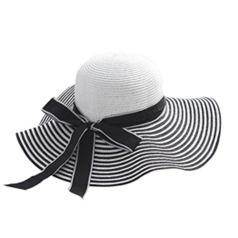 Damenhut Sonnenhut Großer Rand Sandstrand Strohhut Schirmmütze Strandhut Sommerhut Mit Bowknot One Size Schwarz Weiß -