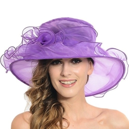 Discoball® Damen Damenhut Sommer Hut Sonnenschutz Sonnenhüte Sonnenhut Organza Fascinator Hut Kappen Bowler Hut Faltbare mit Blumen Wide Brim Ideal für Sommer Strand Kirche Party Hochzeit (Lila) -