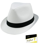 EveryHead Herrenfedora Fedora Trilby Stoffhut Sommerhut Sonnenhut Partyhut Urlaubshut Strandhut Modehut für Männer (EH-CB-LS-630-S17-HE0-WHI-S/M) in White, Größe S/M inkl. EveryHead-Hutfibel -