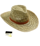 Fiebig Damenstrohhut Strohhut Sommerhut Australier Cowboyhut Texashut Urlaubshut Hut Sonnenhut mit Kunstlederband unisex (FI-16120-S16-DA3-111-58) in Natur, Größe 58 inkl. EveryHead-Hutfibel -