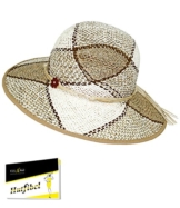 Fiebig Damenstrohhut Strohhut Papierhut Basthut Sommerhut Sonnenhut Modehut Urlaubshut Strandhut Hut gemustert für Frauen (FI-69745-S17-DA0-111-55) in Beige, Größe 55 inkl. EveryHead-Hutfibel -