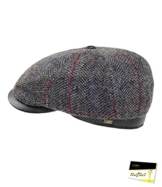 Fiebig Herrenflatcap Flatcap Schiebermütze Schirmmütze Golfermütze Sportmütze Herbst mit Ledereinsätzen für Männer (FI-42117-W16-HE1-88-56) in Anthrazit, Größe 56 inkl. EveryHead-Hutfibel -