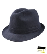 Fiebig Herrenstoffhut Stoffhut Wollhut Fedora Trilby Herbsthut Winterhut Partyhut Modehut Tuch mit Futter für Männer (FI-12020-W16-HE0-85-56) in Marine, Größe 56 inkl. EveryHead-Hutfibel -