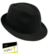 Fiebig Herrenstoffhut Stoffhut Fedora Trilby Baumwollhut Sommerhut Freizeithut Urlaubshut Strandhut Hut einfarbig für Männer (FI-11109-S17-HE0-18-57) in Schwarz, Größe 57 inkl. EveryHead-Hutfibel -