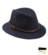 Fiebig Herrenstoffhut Stoffhut Wollhut Fedora Trilby Herbsthut Winterhut Partyhut Hut mit Teflonbeschichtung für Männer (FI-12092-W16-HE0-85-58) in Marine, Größe 58 inkl. EveryHead-Hutfibel -