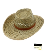 Fiebig Herrenstrohhut Strohhut Sommerhut Australier Cowboyhut Texashut Urlaubshut Hut Sonnenhut mit Kunstlederband unisex (FI-16120-S16-HE0-111-60) in Natur, Größe 60 inkl. EveryHead-Hutfibel -