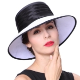 June'Young Damen-Huete Bereite Krempe Chiffonhut Festlicher Hut Damenhut fuer Hochzeit Party Tea -