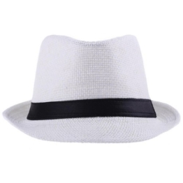 La vogue Unisex Panama Hut Fedora Trilby Sonnenhut mit Stoffband (1 weiß) -