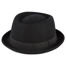 Men's Ladies Fine Felt Wool Pork Pie Hat Plain - Black (61/XL) -