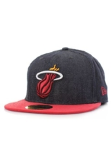 New Era Densuede Denim Cap - MIAMI HEAT - Blue-Scarlet, Size:7 1/4 -