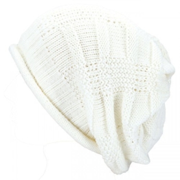 Premium Wintermütze Long Beanie Strickmütze Mütze Skimütze, Farbe:Weiß -