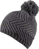 Ronja leichte Strickmütze mit Bommel einfarbig Beanie Strickmütze Mütze Wintermütze mit Fleece Damen Bommelmütze (grau melange) -