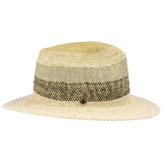 Seeberger Block Stripes Fedora Damenhut Strohhut Damenfedora Sonnenhut Strandhut Sommerhut Hut Strandhut Sommerhut (One Size - schwarz) -