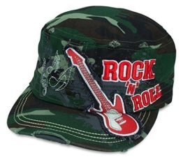 Sense42 Army Cap im Used Look Gitarre 3D Schriftzug Rock n´Roll Camouflage Unisex Kappe Schirmmütze One Size -