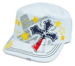 Sense42 Army Cap im Used Look Strass Kreuz Flagge Texas mit Strasssteinen Weiß Unisex Kappe Schirmmütze One Size -