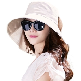 SIGGI 100% Baumwolle beiger Sommerhut mit Nackenschnur für Damen UPF 50 + Sun Shade Hut -
