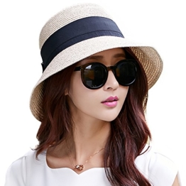 SIGGI beiger Sonnenhut Strandhut Sun Shade Hut Sonnenschutz mit breite Krempe für Damen -