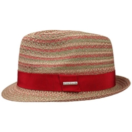 Stetson Tricolour Toyo Trilby Strohhut Strandhut Fedora Sommerhut Sonnenhut Hut Trilby Sommerhut (S/54-55 - natur-rot) -