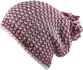 Strick Mütze "Wickie" mit Innenfleece - Damenmütze Strickmütze gestrickte Beanie mit Bommel (sangria/weiß) -