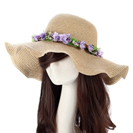 TININNA Damen Frauen Böhmen Blume Sonnenhut Strohhut Wide Rand Sandstrand Sonnenhüte Sommer Hut Sommerhut Sonnenhuete Strand Kappe Strandhut beige lila -