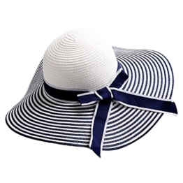 TININNA Damen Frauen Elgant Bowknot Gestreift Sonnenhut Strohhut Sandstrand Wide Rand Sonnenhüte Sommerhut Sommer Hut Sonnenhuete Strand Kappe Strandhut tiefes blau -