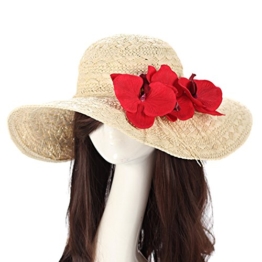 TININNA Frauen Böhmen Schmetterling Blume Sonnenhut Strohhut Wide Rand Sandstrand Sonnenhüte Sommerhut Sommer Hut Sonnenhuete Strand Kappe Strandhut für Damen rot -