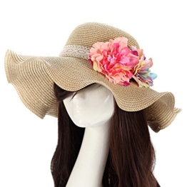 TININNA Frauen Böhmen Spitze Blume Sonnenhut Strohhut Sandstrand Sonnenhüte Sommerhut Sommer Hut Sonnenhuete Strand Kappe Strandhut für Damen beige -