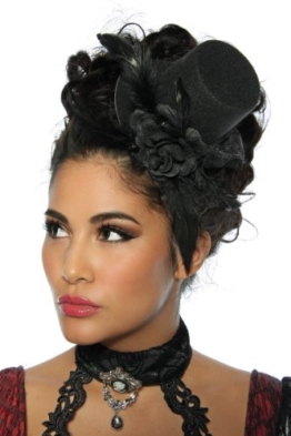 Trendiger Mini-Zylinder Hut / Fascinator schwarz -