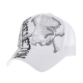 WITHMOONS Baseballmütze Mützen Caps Meshed Baseball Cap Skull Rhinestones Trucker Hat KR1751 (White) -