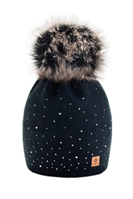 Wurm Winter Strickmütze Mütze Damen Kristalle Kiesel mit Große Pelz Bommel Pompon l SKI (Black) ( MFAZ Morefaz Ltd) -