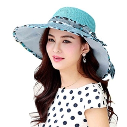 Yimidear Sonnenschutz Haut Hat Female Sommer Strohhut faltbarer Sonnenhut Windproof Hat Women Anti-UV-Hats Ladies Beach Hat großen Hut (Blue) -